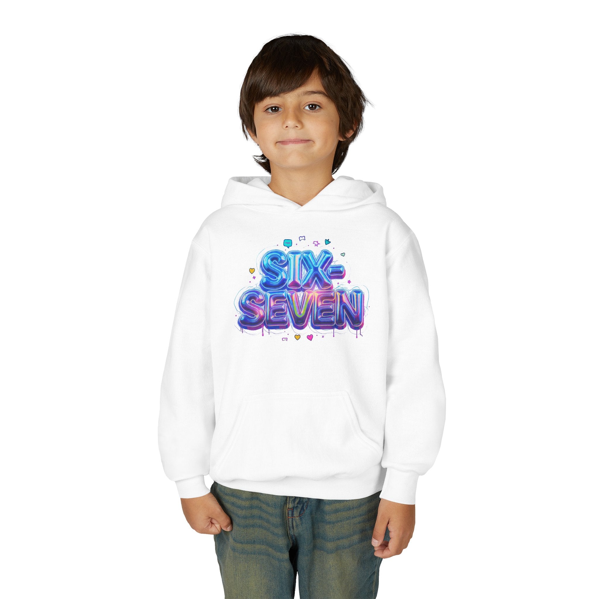 Youth Hoodie — "Six Seven" Colorful 3D Balloon Text Graphic