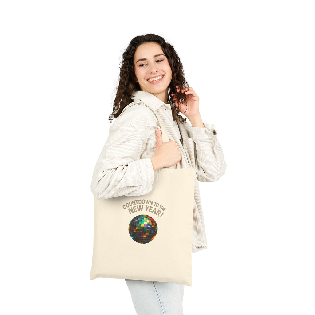 New Year Countdown Tote Bag — Disco Ball Cotton Canvas Tote