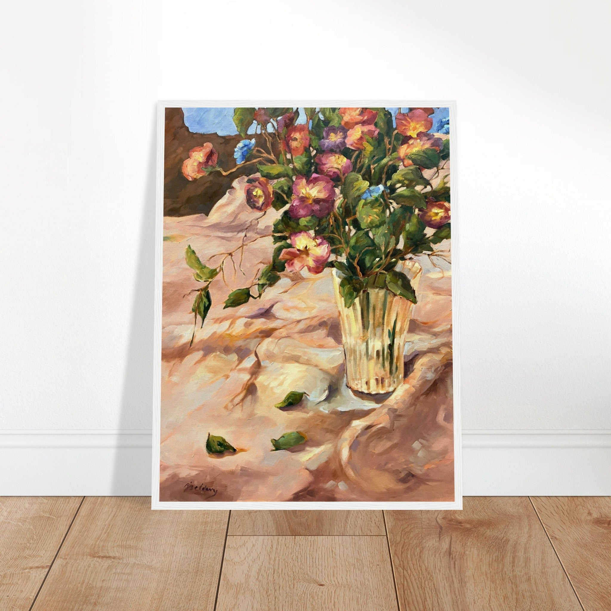 "Blossoms in Bloom" Still Life Floral | 18x24 inch Wooden Framed Art Print | Original Artwork by American Artist Barbara Cleary-1
