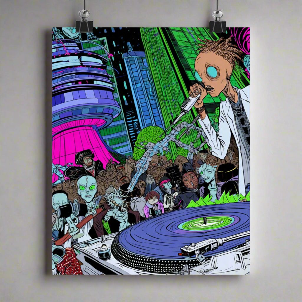 Vertical Poster - Alien DJ, Colorful Exclusive Design