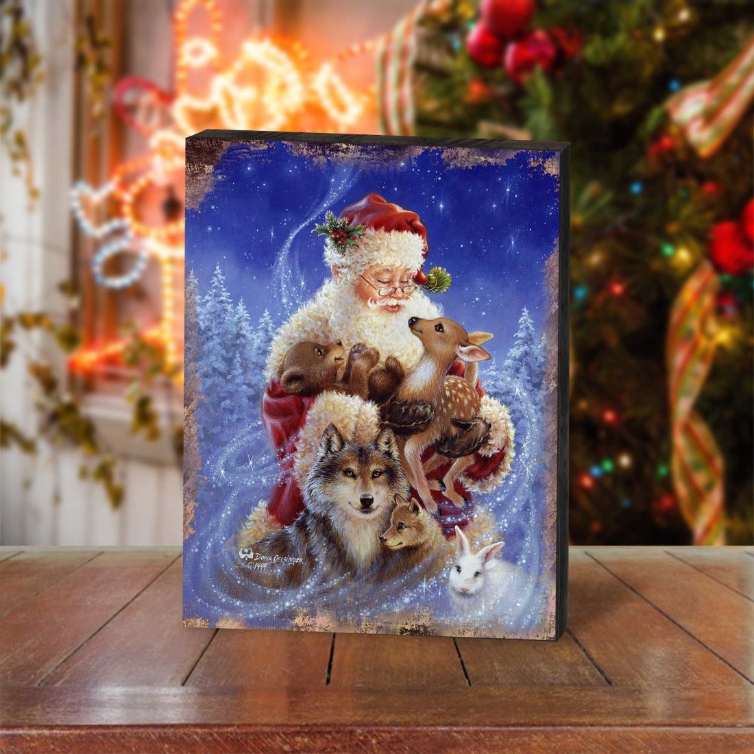 Santa Little Friends Art Wooden Wall Art by D. Gelsinger - Christmas Santa Snowman Decor - 95602B-9914-4