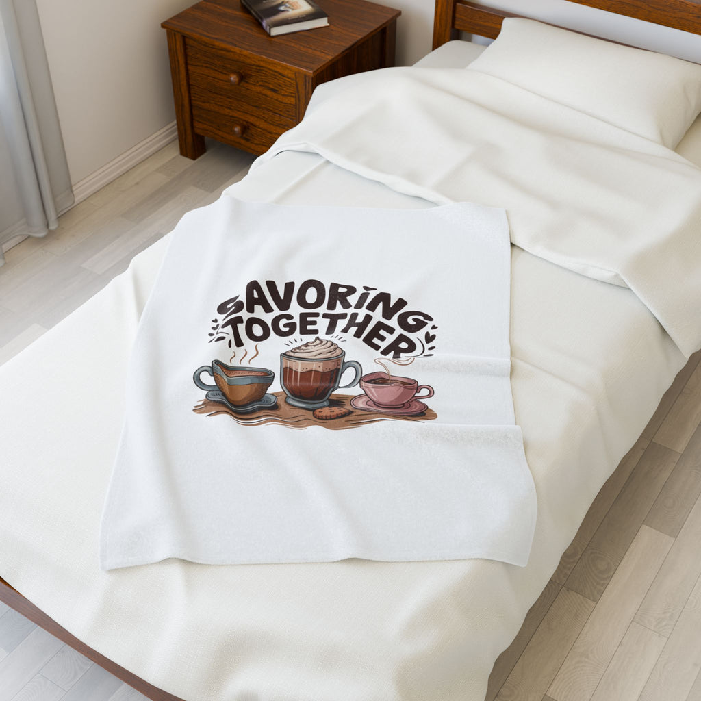 Savoring Together Plush Blanket | coffee cocoa tea cozy, caffeine crew