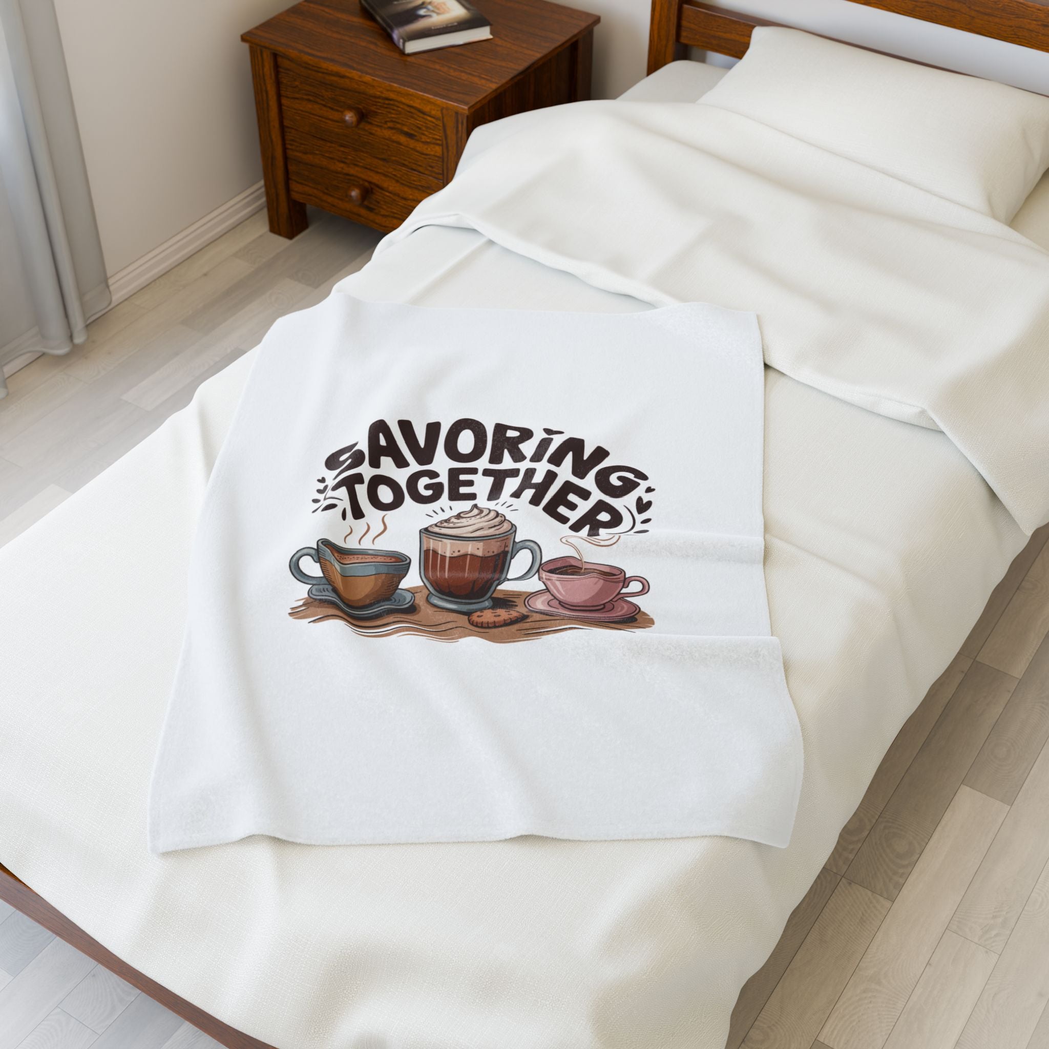 Savoring Together Plush Blanket | coffee cocoa tea cozy, caffeine crew