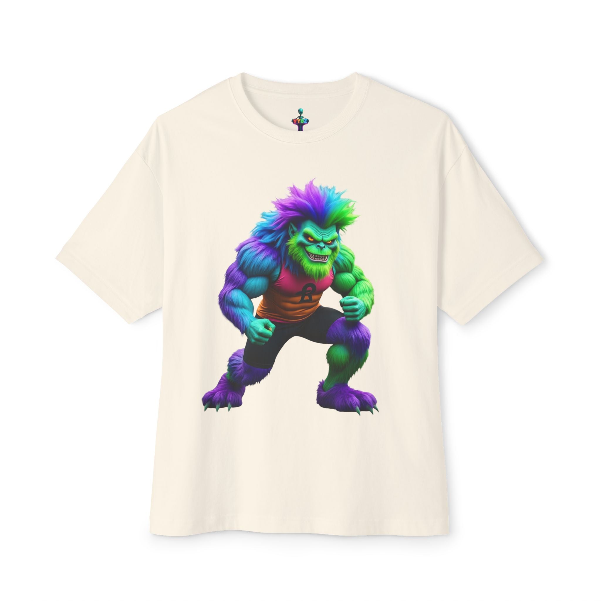 VYBZ Colorful Monster Graphic Tee, Fun Unisex Boxy Shirt, Casualwear for Kids & Adults, Gifts for Birthdays, Festivals, Summer Vibes, Streetwear