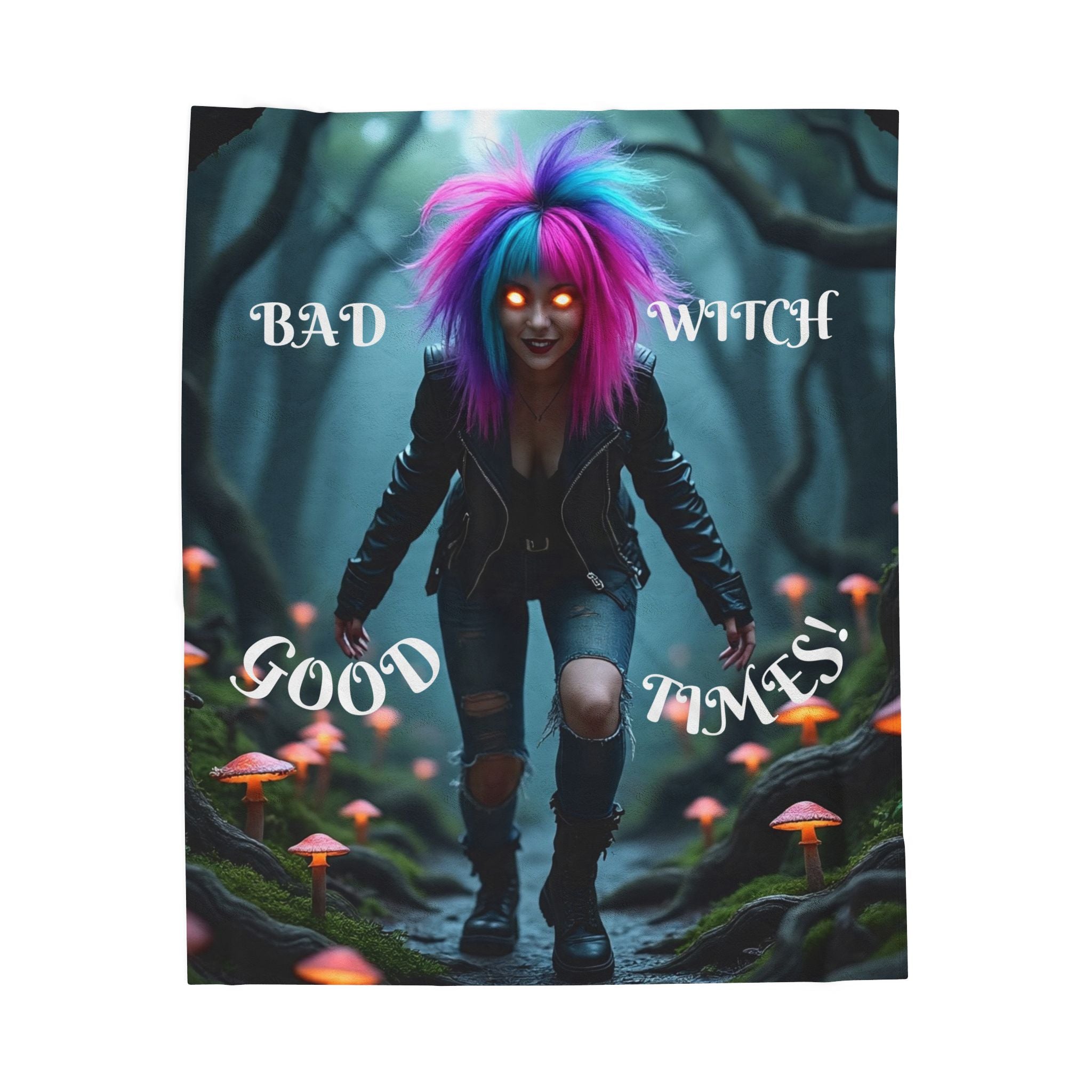 Bad Witch Good Times Velveteen Plush Blanket, Cozy Throw for Halloween, Witch Decor, Gothic Home, Gift for Spooky Lovers