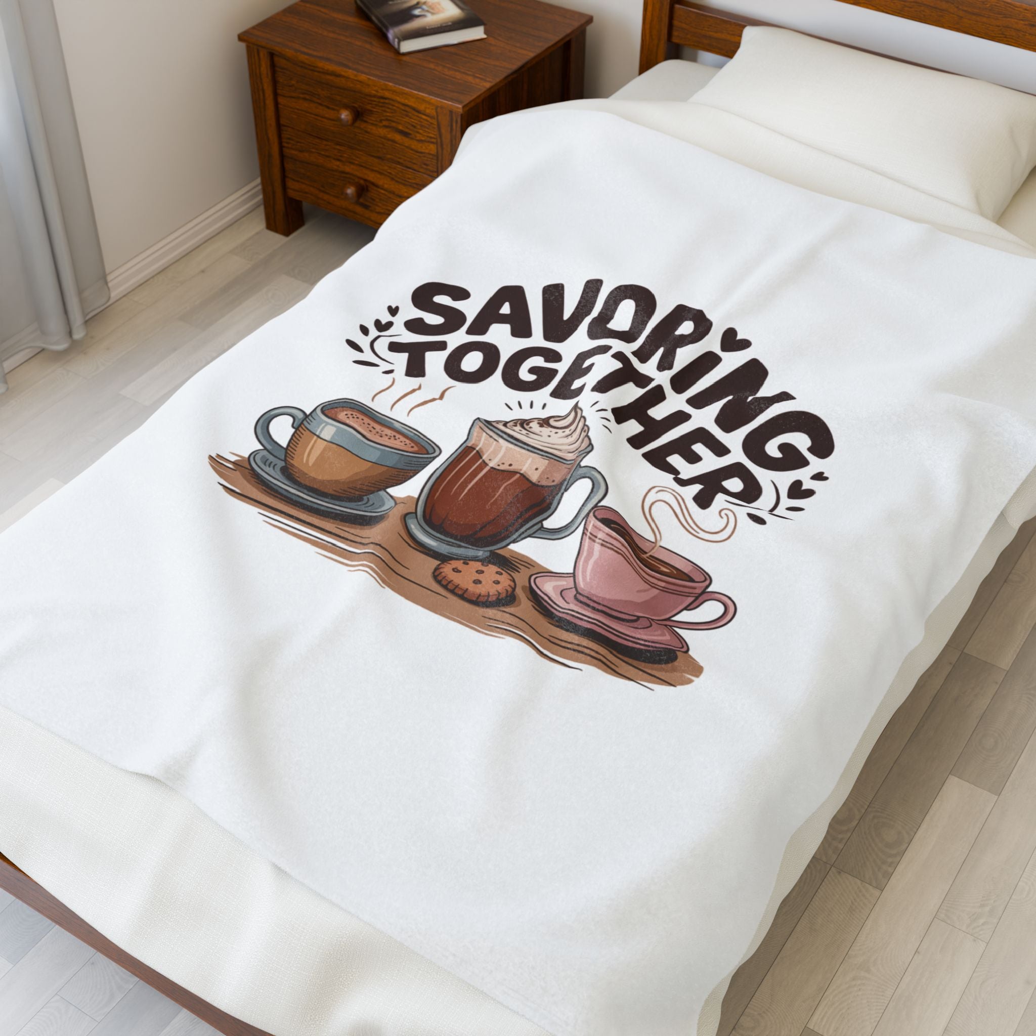 Savoring Together Plush Blanket | coffee cocoa tea cozy, caffeine crew