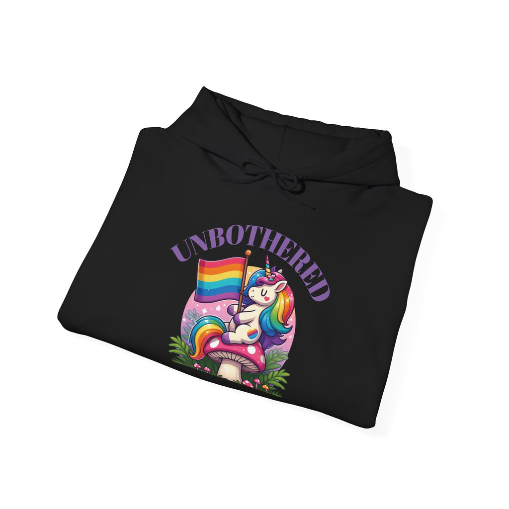 VYBZ "UNBOTHERED" Hoodie for All Ages, LGBTQ+ Gift, Cozy Sweatshirt, Cute Animal Apparel, Fun Pride Merchandise