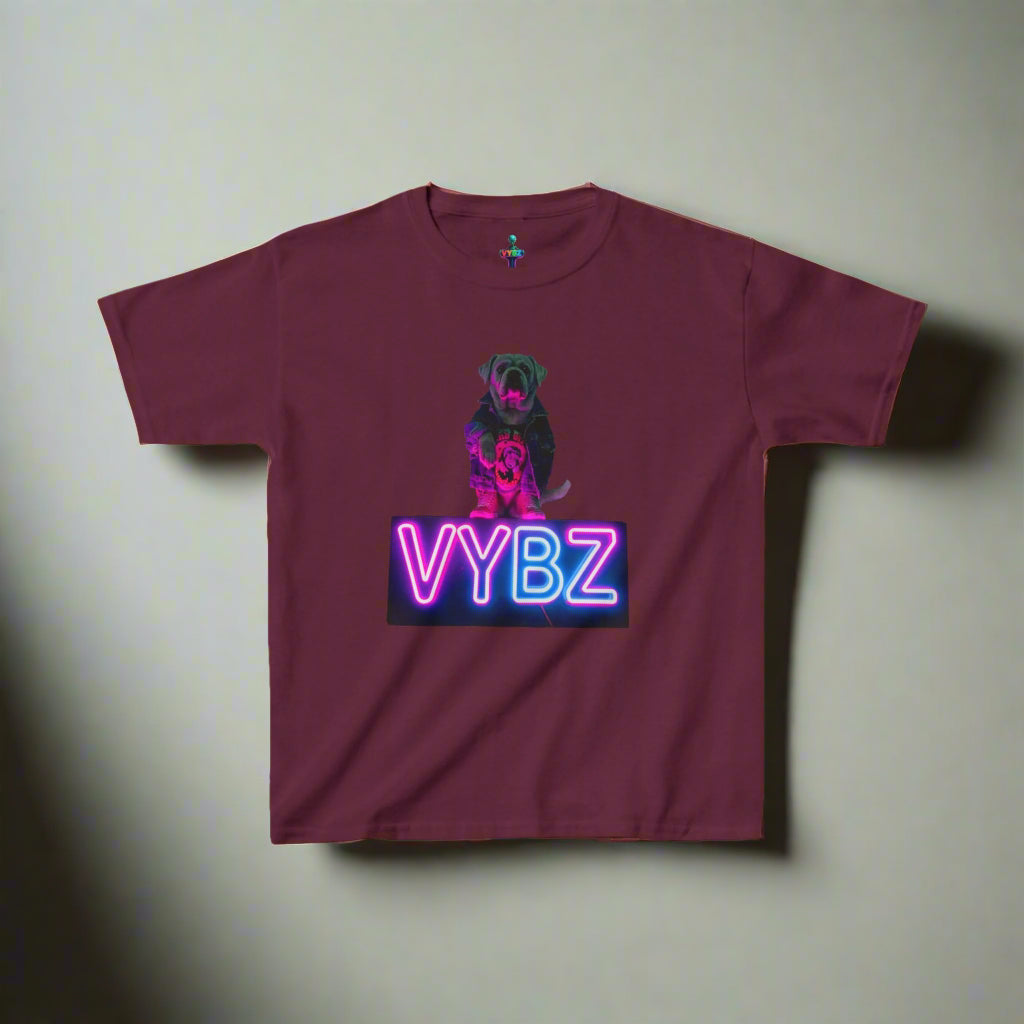 VYBZ Kids Graphic Tee, Neon Dog Shirt, Fun Casual Wear, Birthday Gift, Cool Kids Apparel, Summer Vacation Top