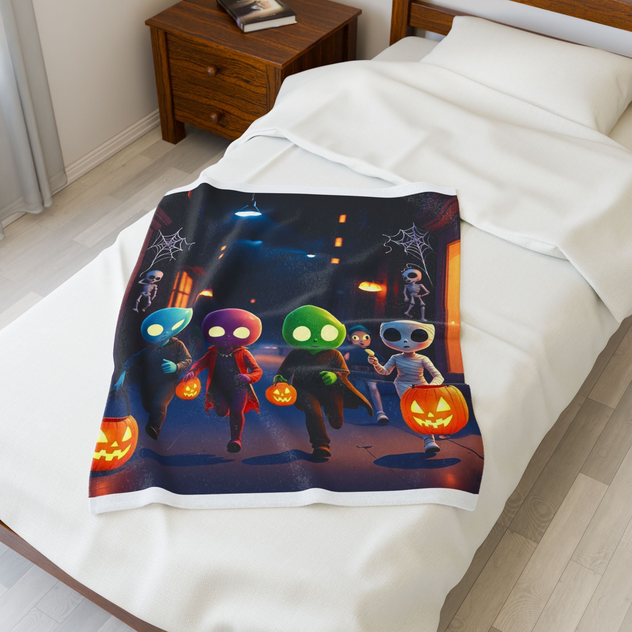 Aliens Trick or Treating Velveteen Plush Blanket
