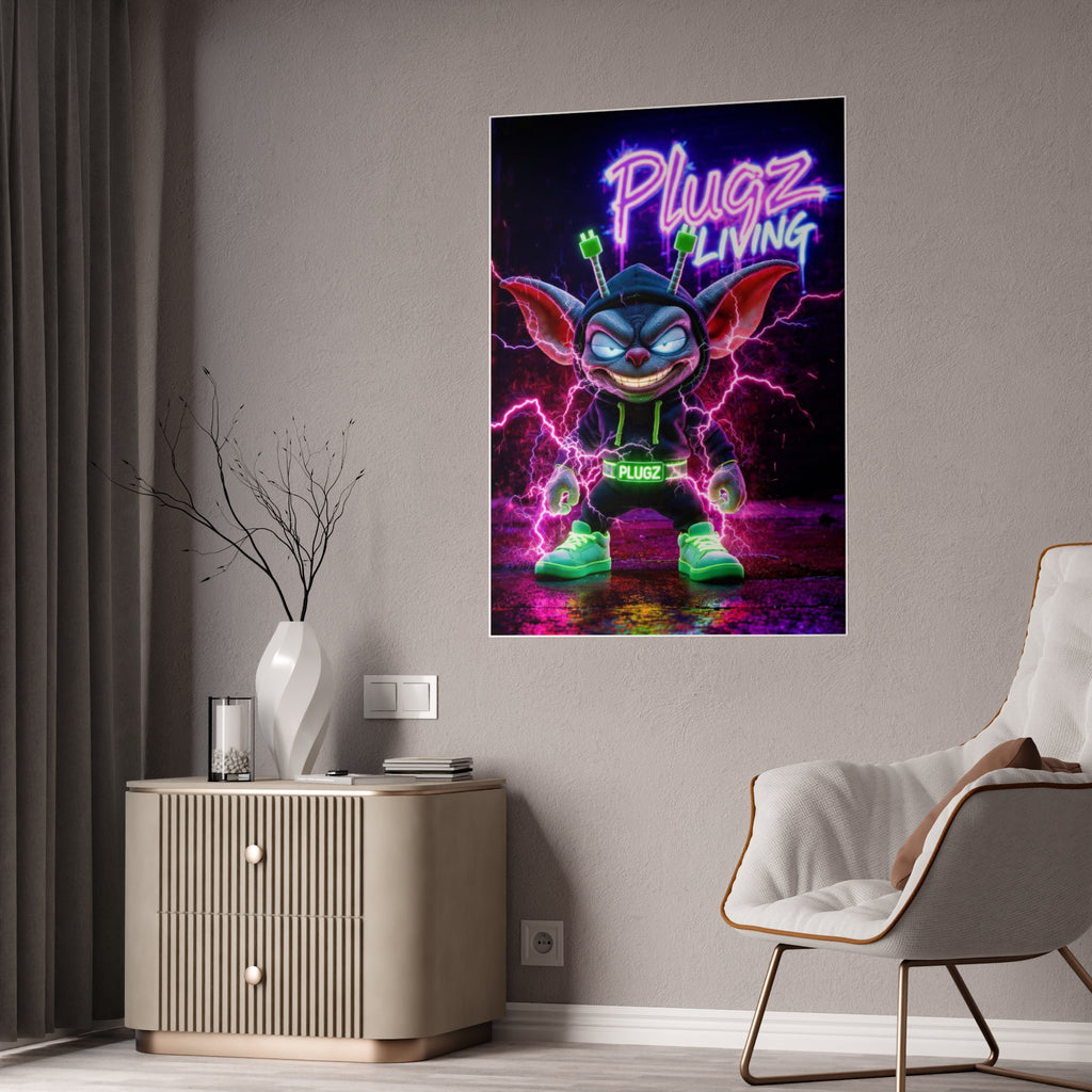 Gloss Poster — 'Plugz Living' Neon Character Art Print