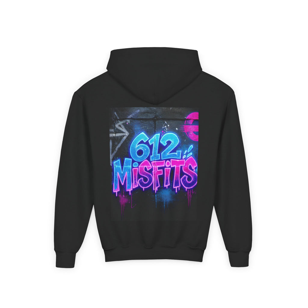 Youth Hoodie — Neon Graffiti "BYTE" Front & "612 MISFITS" Back