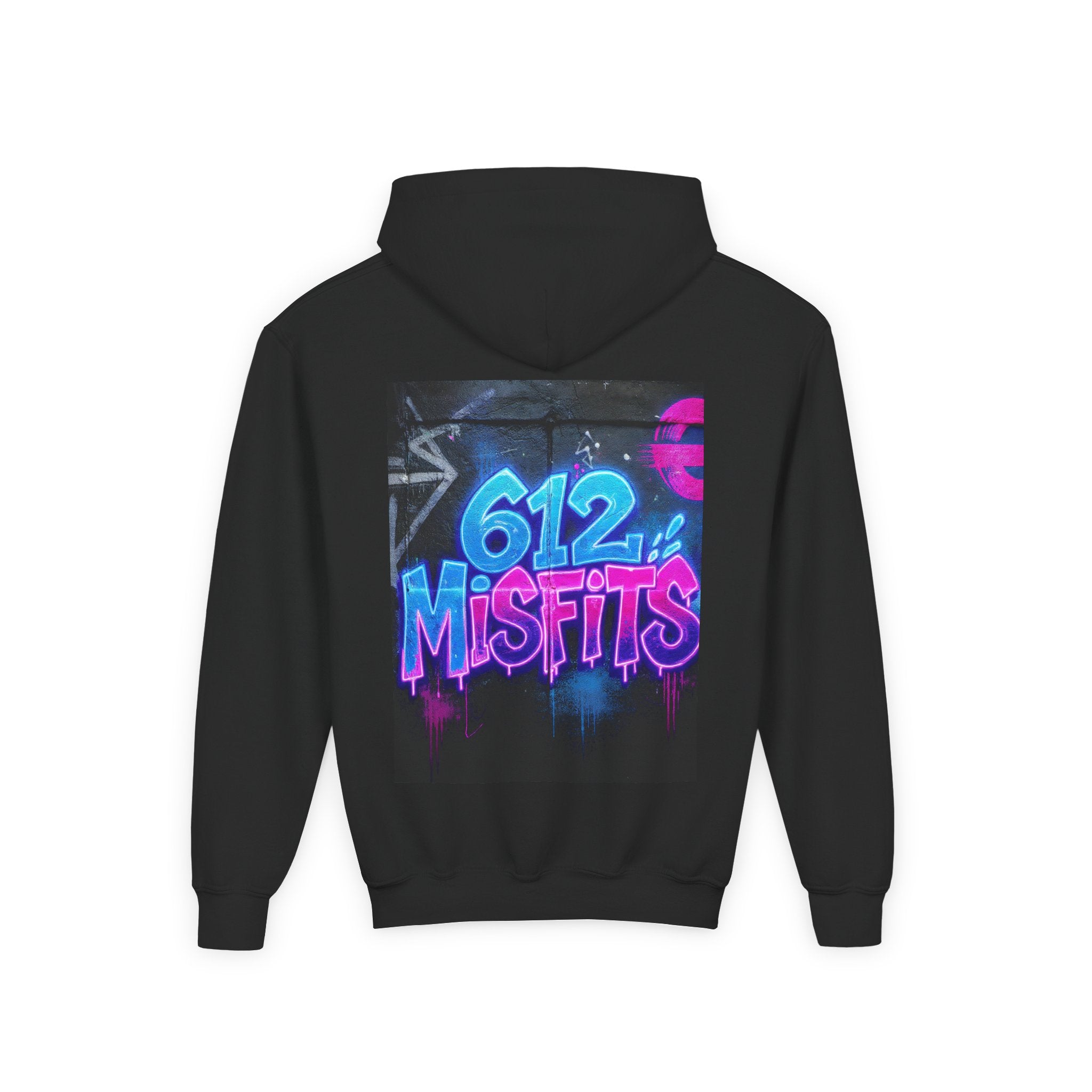 Youth Hoodie — Neon Graffiti "BYTE" Front & "612 MISFITS" Back