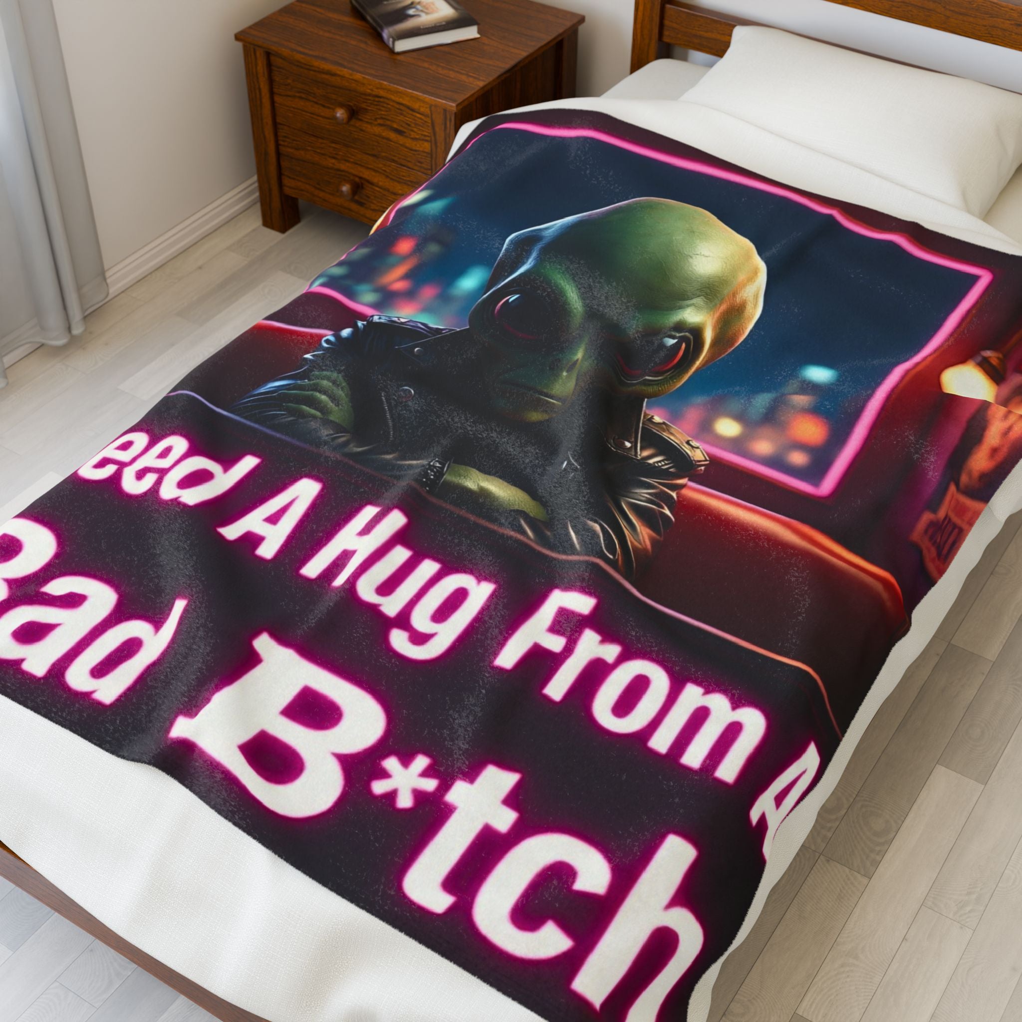 Alien-Themed Velveteen Plush Blanket, Cozy Home Decor, Gift for Gamers, Unique Alien Decor, Cozy Throw for Space Lovers
