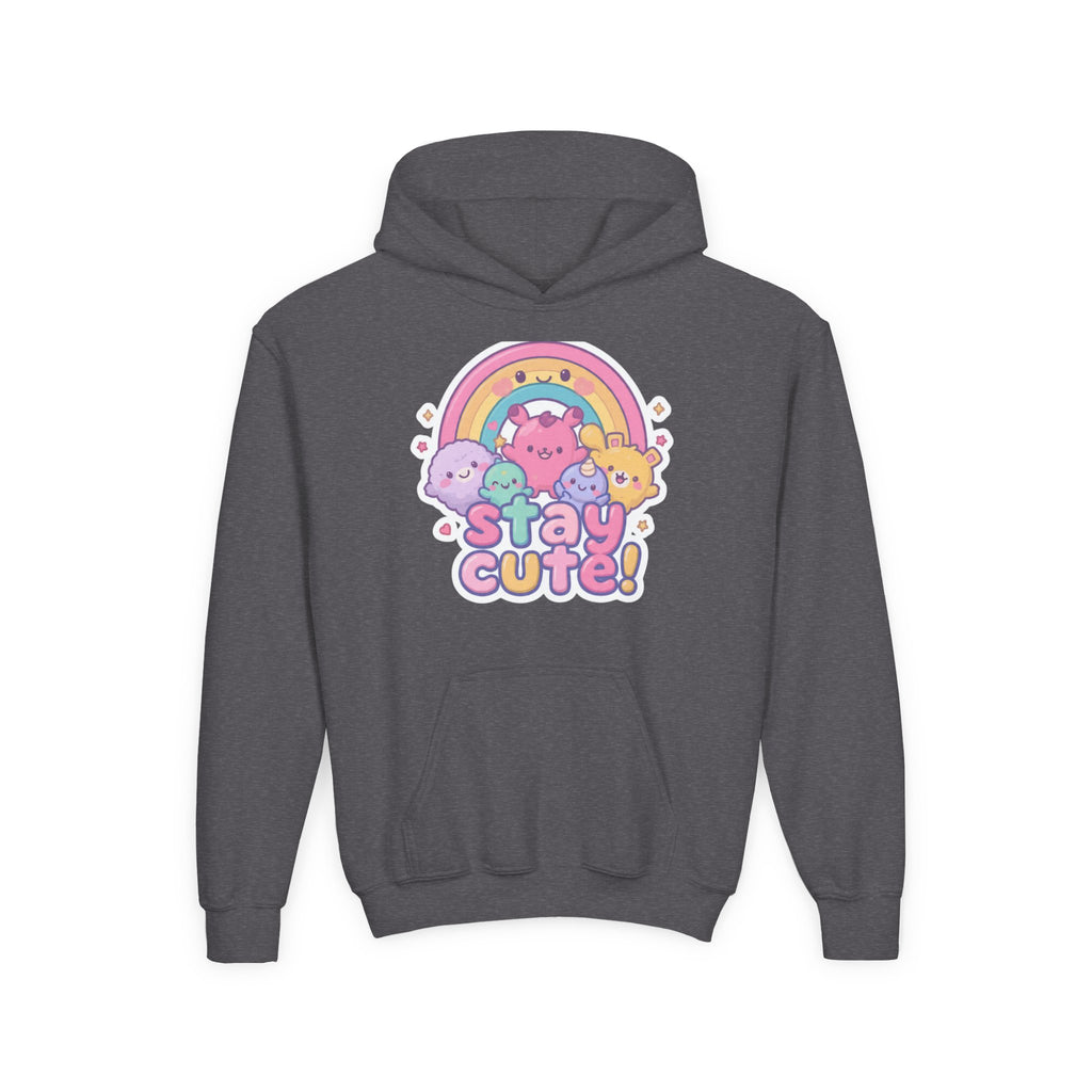 Youth Hoodie — 'Stay Cute!' Pastel Rainbow Kawaii Graphic