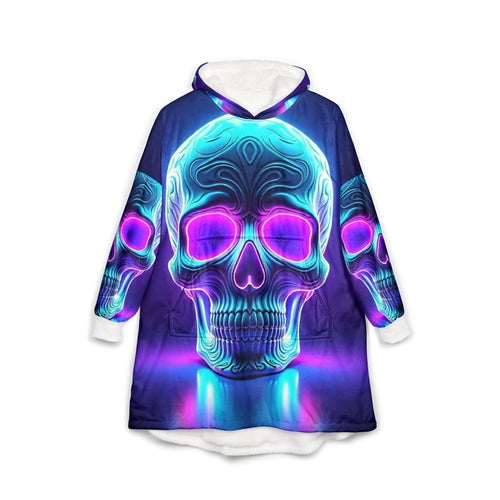 Neon Skull Unisex Hooded Blanket, Cozy Halloween Blanket, Cool Gift for Him and Her, Festival Wear, Unique Home Decor