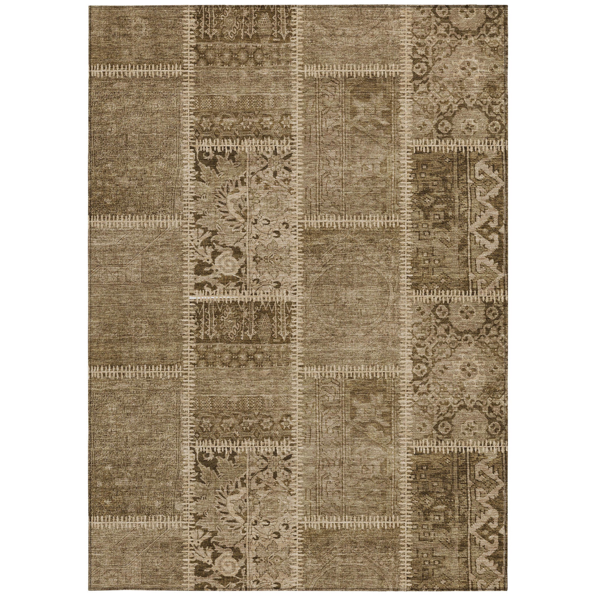3' X 5' Brown And Beige Patchwork Washable Indoor Outdoor Area Rug-5