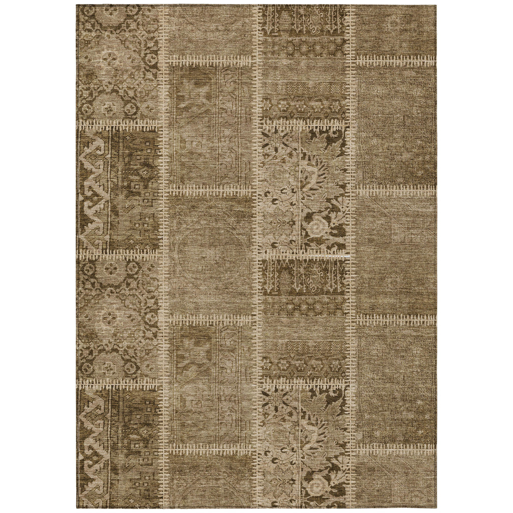 3' X 5' Brown And Beige Patchwork Washable Indoor Outdoor Area Rug-1