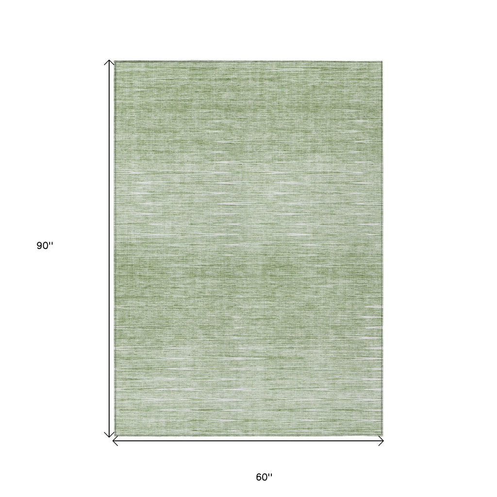 5' X 8' Artichoke Green And Green Abstract Washable Indoor Outdoor Area Rug-2