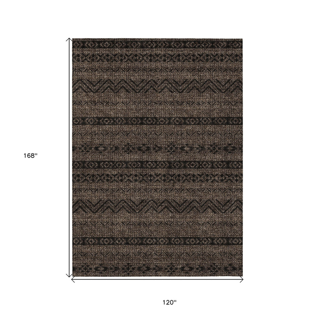 10' X 14' Chocolate And Brown Southwestern Washable Indoor Outdoor Area Rug-2
