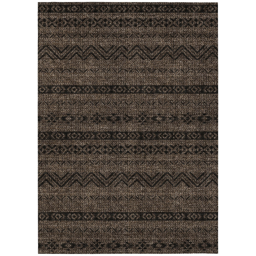 10' X 14' Chocolate And Brown Southwestern Washable Indoor Outdoor Area Rug-1