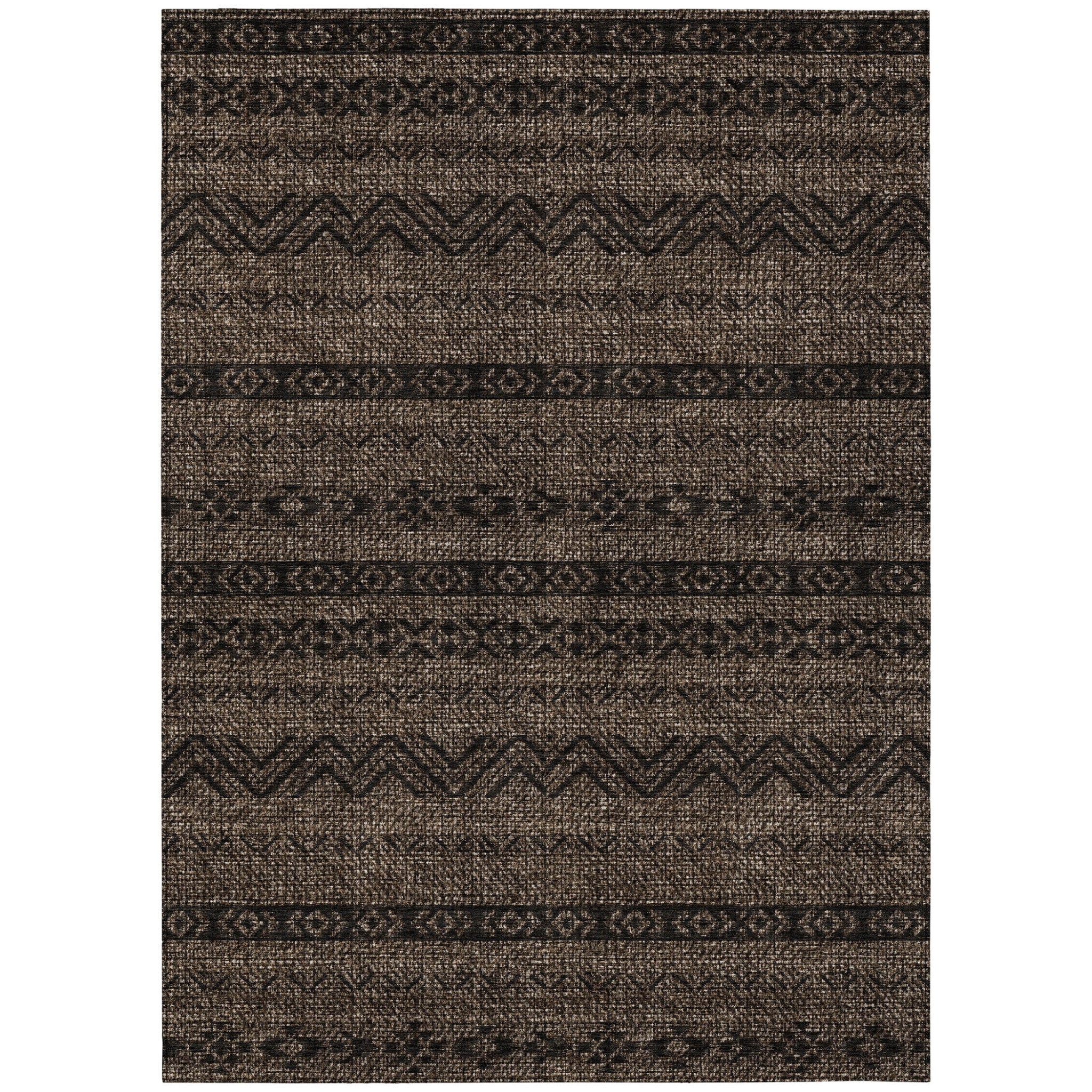 10' X 14' Chocolate And Brown Southwestern Washable Indoor Outdoor Area Rug-1