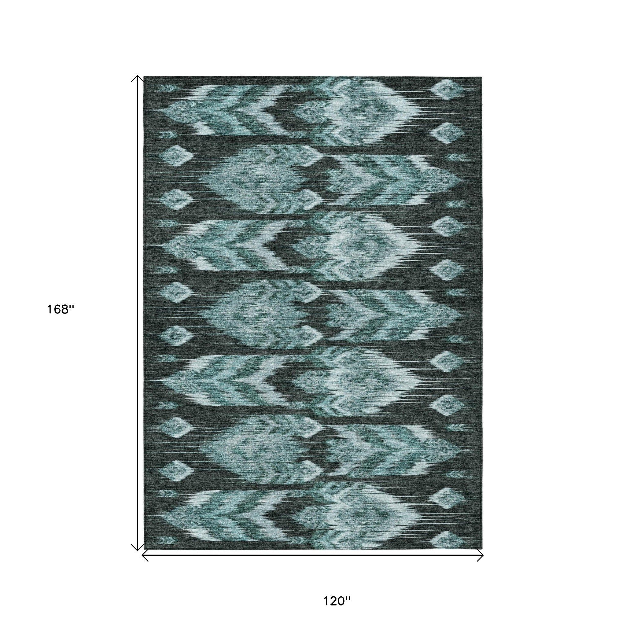 10' X 14' Teal Blue Aqua And Charcoal Southwestern Washable Indoor Outdoor Area Rug-2