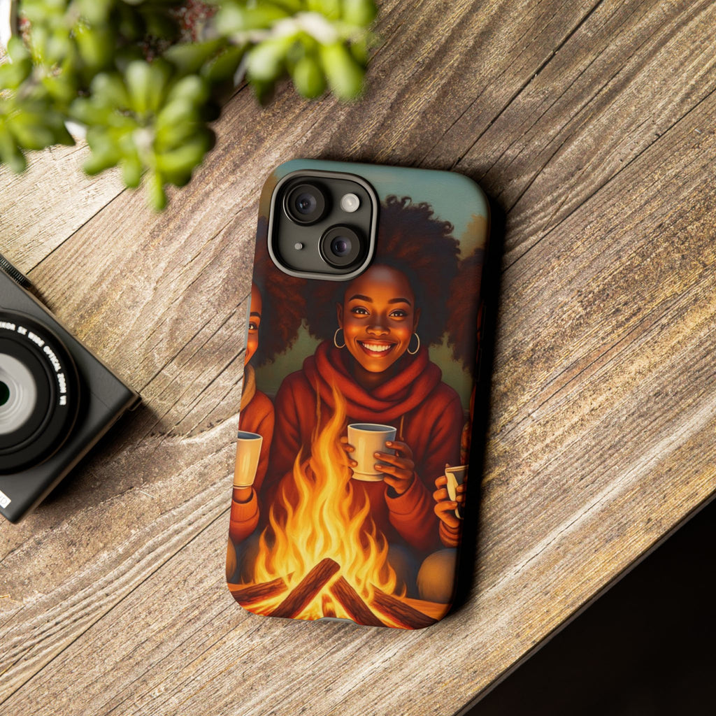 Cozy Phone Case for Campfire Lovers, Tough Cases with Inspirational Design, Perfect Gift for Friends, Birthday Present, Nature Vibe