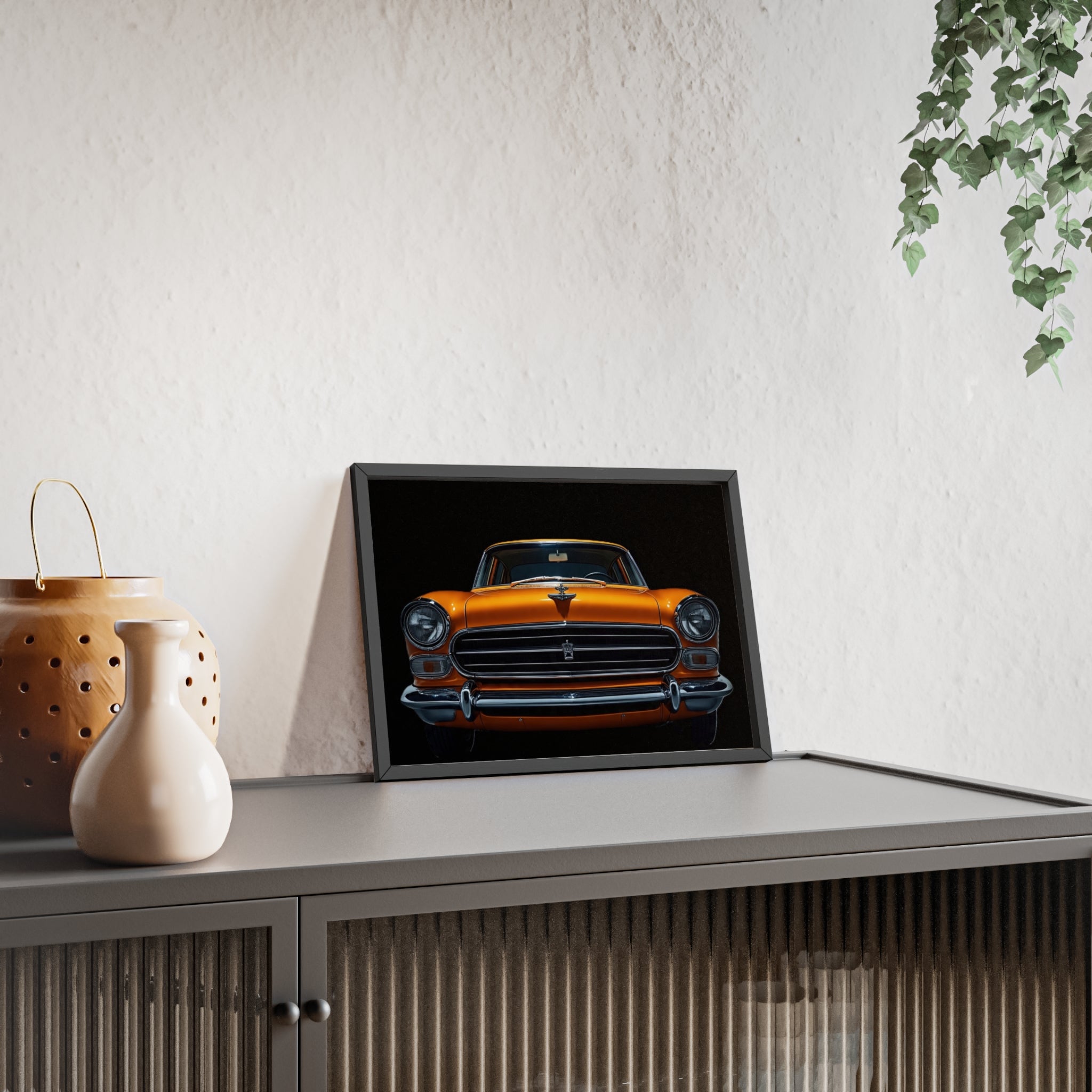Classic Car Art Poster with Wooden Frame, Vintage Auto Decor, Gift for Car Lovers, Retro Wall Art, Home & Office Decoration