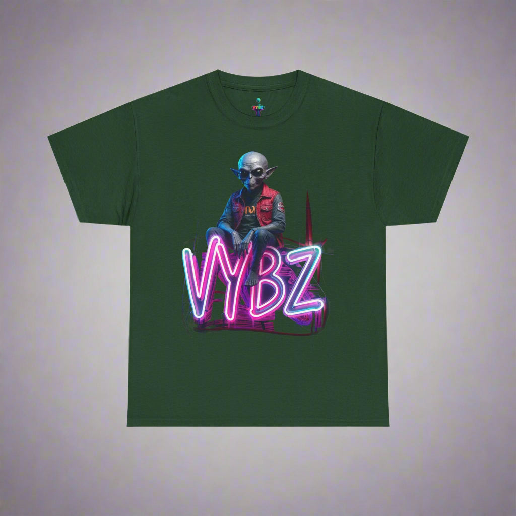 VYBZ Alien Graphic Tee | Unisex Heavy Cotton T-Shirt | Cool Streetwear | Fun Gift for Gamers & Sci-Fi Fans | Casual Everyday Wear