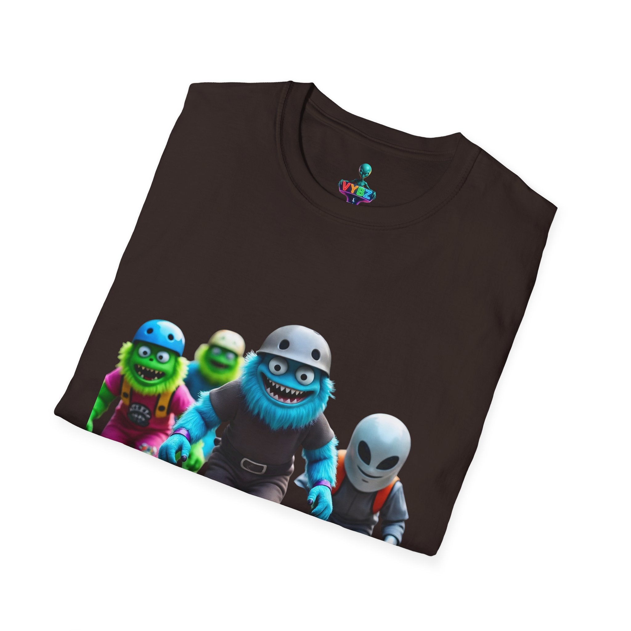 VYBZ Playful Cartoon Retro Skater T-Shirt, Fun Streetwear, Unisex Tee for Kids and Adults, Summer Outfits, Gift for Skateboarding Enthusiasts
