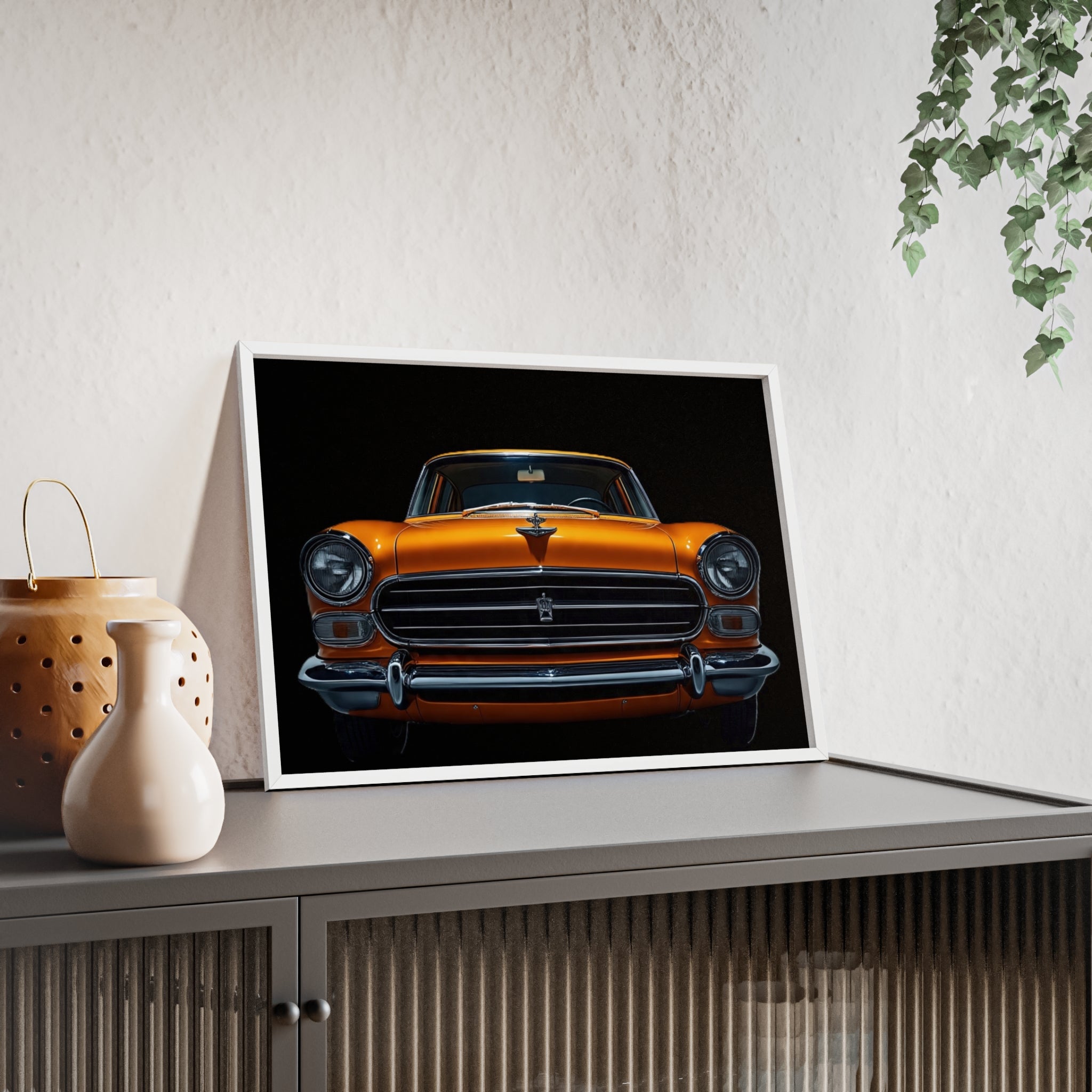 Classic Car Art Poster with Wooden Frame, Vintage Auto Decor, Gift for Car Lovers, Retro Wall Art, Home & Office Decoration