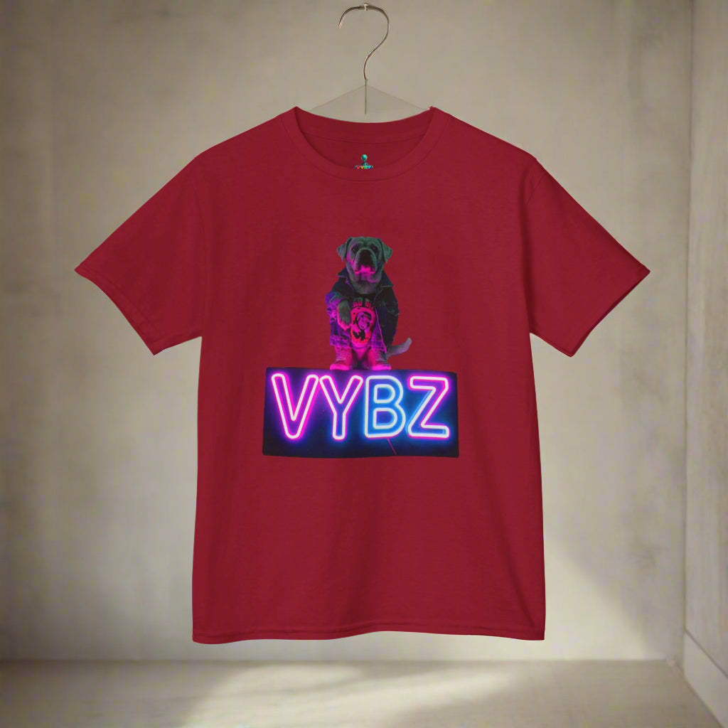 VYBZ Kids Graphic Tee, Neon Dog Shirt, Fun Casual Wear, Birthday Gift, Cool Kids Apparel, Summer Vacation Top