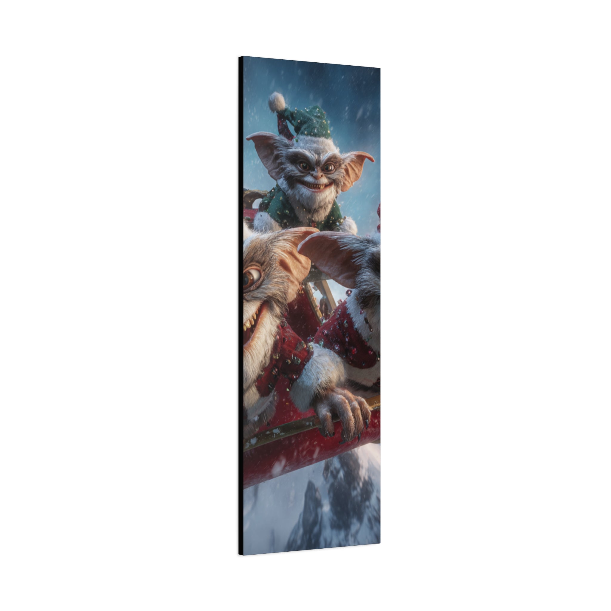 Holiday Gremlin Canvas Print — Festive Mischievous Gremlins in Sleigh