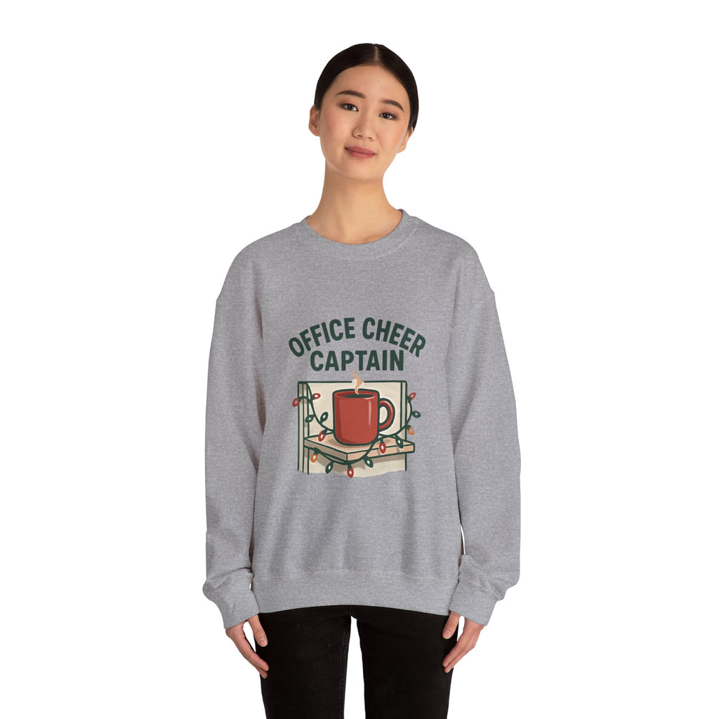 Crewneck Sweatshirt — "Office Cheer Captain" Holiday Coffee Crew