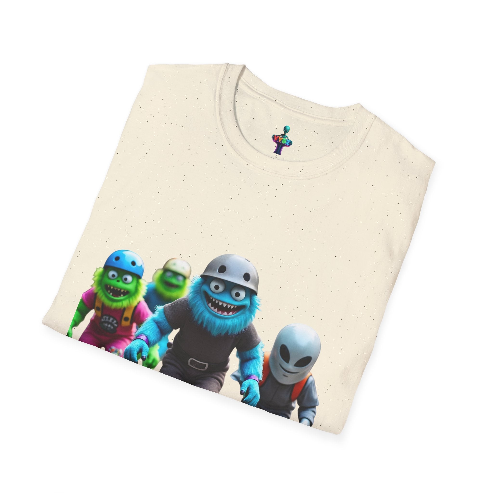 VYBZ Playful Cartoon Retro Skater T-Shirt, Fun Streetwear, Unisex Tee for Kids and Adults, Summer Outfits, Gift for Skateboarding Enthusiasts