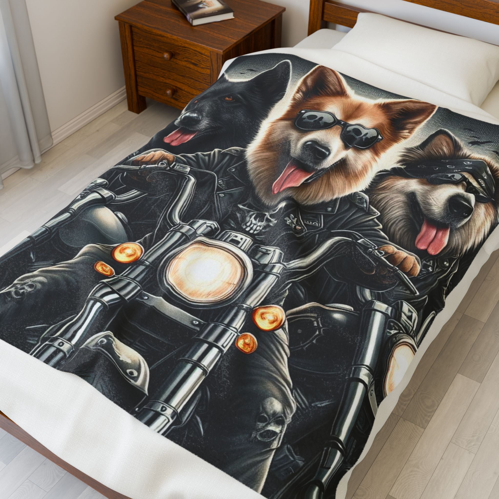 Motorcycle Dogs Velveteen Plush Blanket