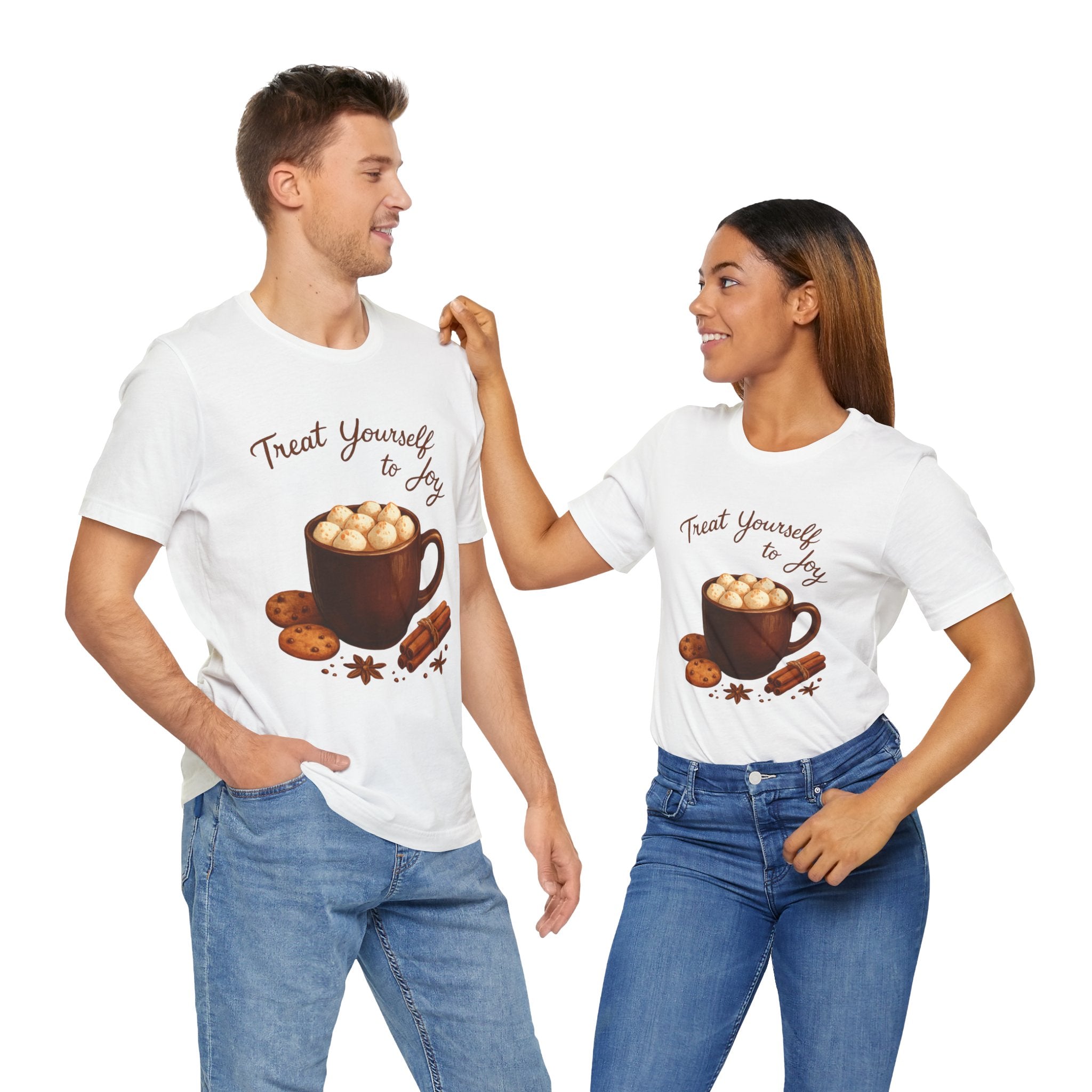 Hot Cocoa Tee — "Treat Yourself to Joy" Holiday Graphic Shirt