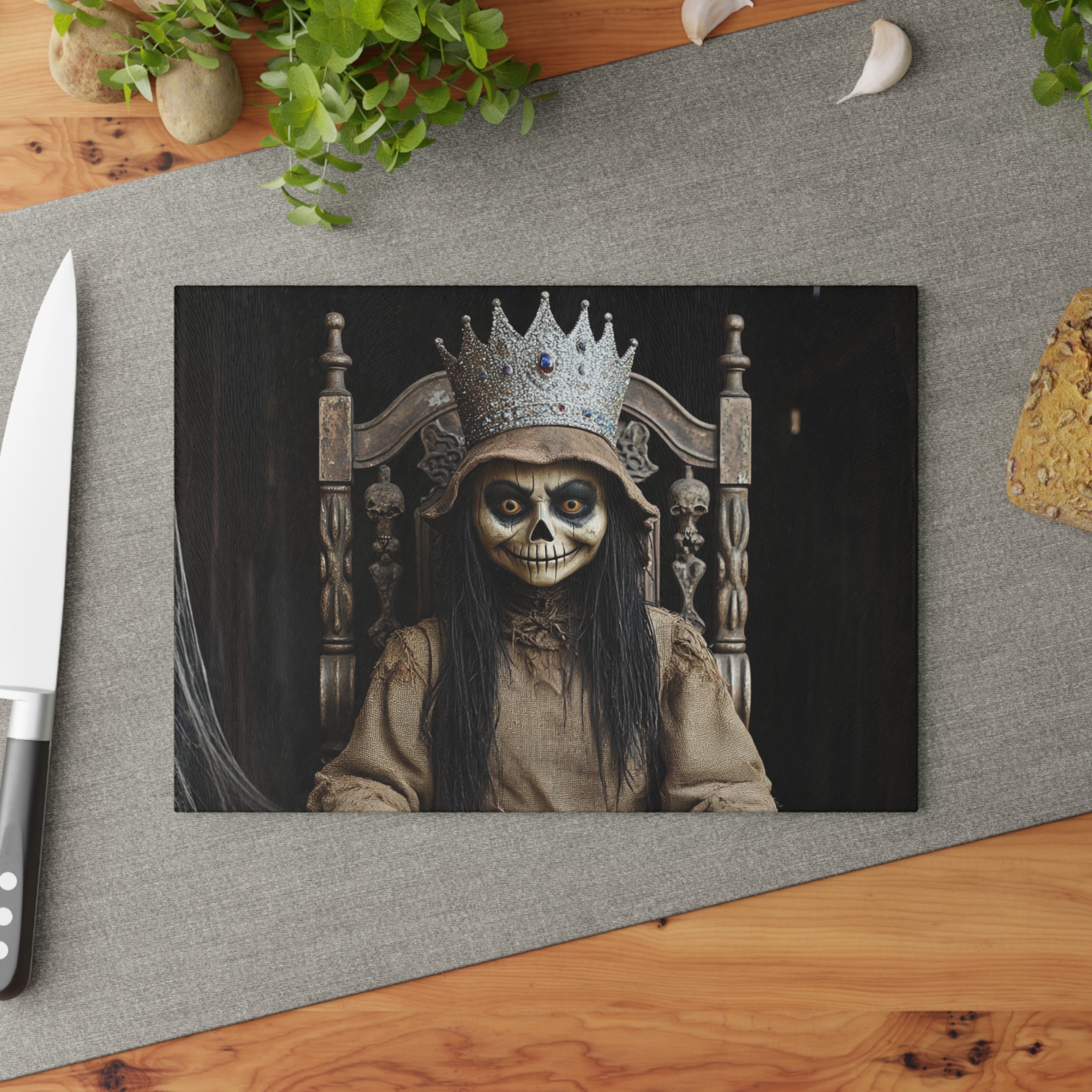 Spooky Skeleton Queen Glass Cutting Board, Halloween Decor, Unique Kitchen Gift, Gothic Culinary Art, Cooking Gift for Her, Party [...]