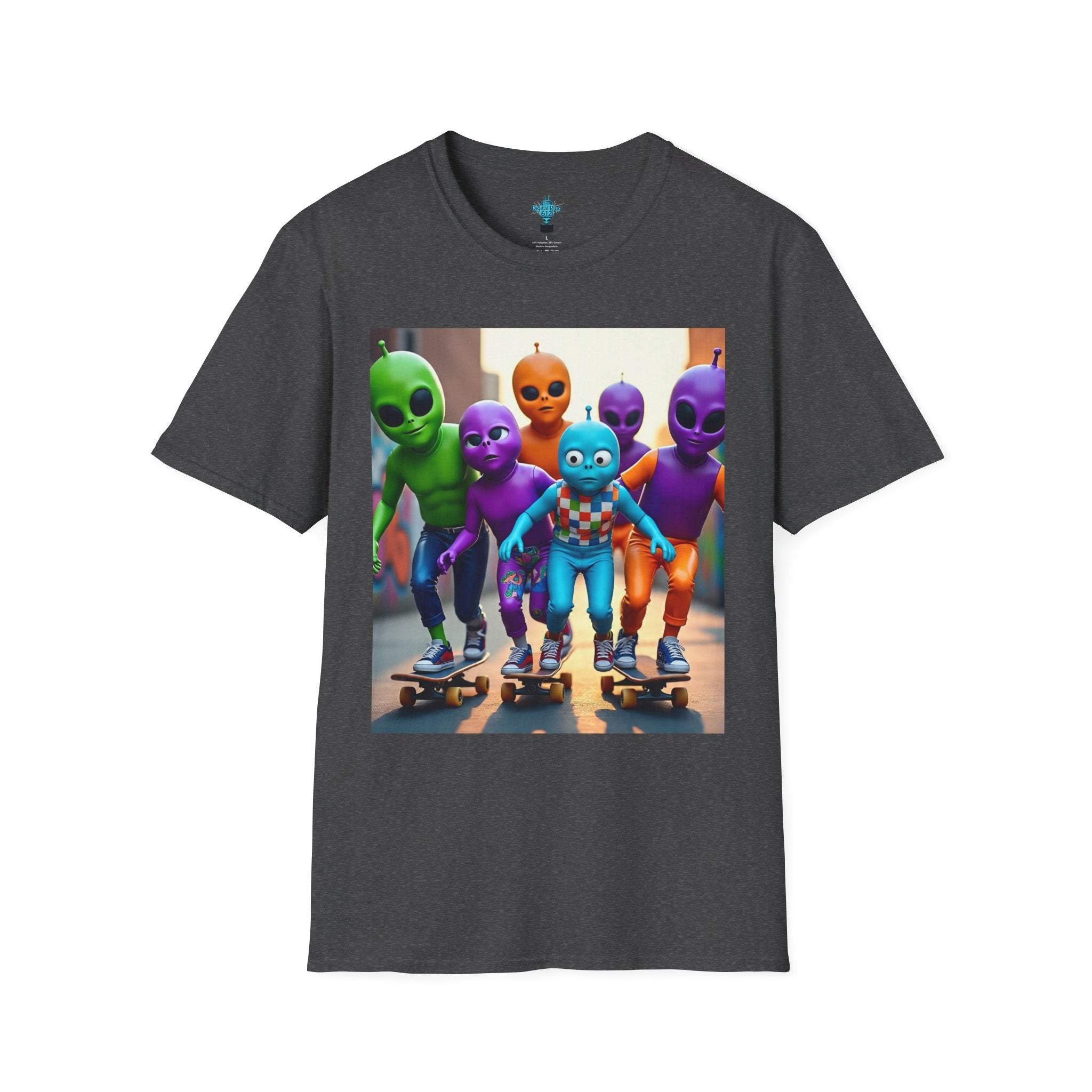 VYBZ Alien Skateboarder Unisex T-Shirt, Cool Graphic Tee for Skaters, Fun Summer Wear, Unique Gift for Kids and Teens, Vibrant Street [...]