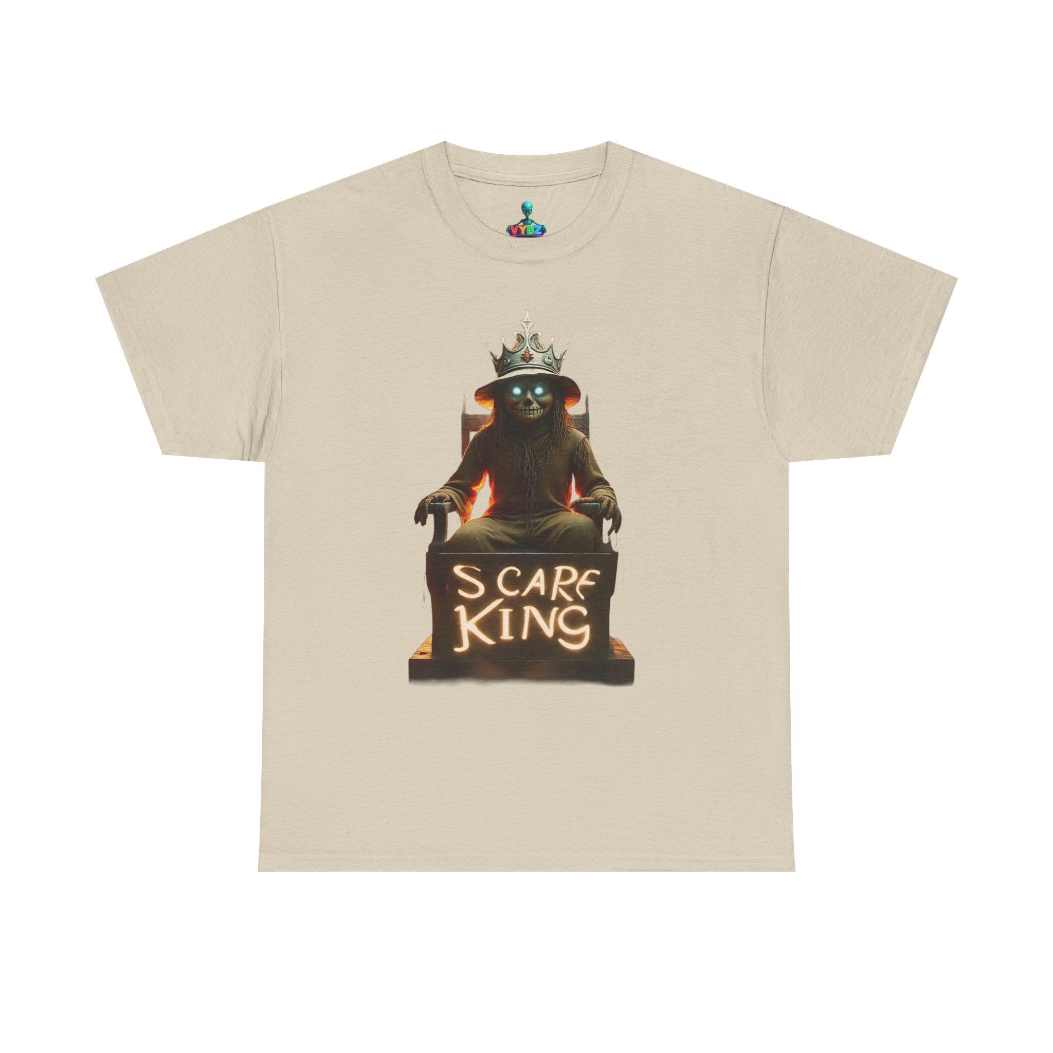VYBZ Scare King Unisex Heavy Cotton Tee, Halloween Shirt, Horror Tee, Graphic T-Shirt, Scary Costume Top, Gift for Spooky Lovers