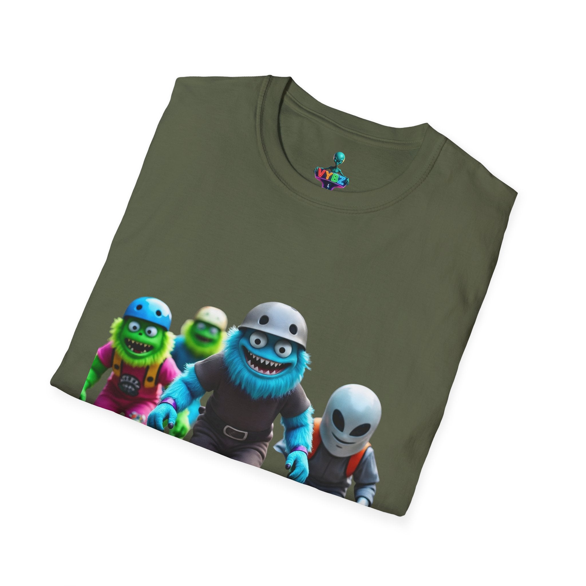 VYBZ Playful Cartoon Retro Skater T-Shirt, Fun Streetwear, Unisex Tee for Kids and Adults, Summer Outfits, Gift for Skateboarding Enthusiasts