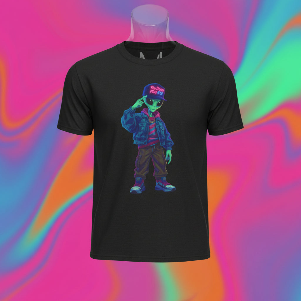 VYBZ Vibrant Alien Graphic Tee - Unisex Heavy Cotton Tee for Casual Wear, Gifts, Streetwear, Festivals, Unique Style