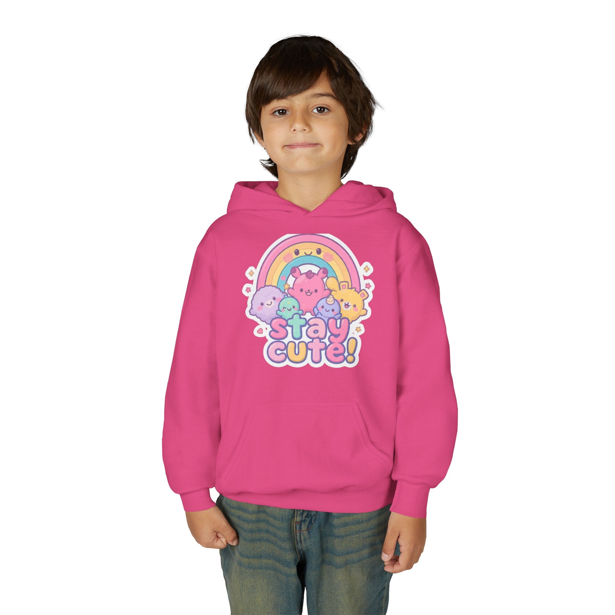 Youth Hoodie — 'Stay Cute!' Pastel Rainbow Kawaii Graphic