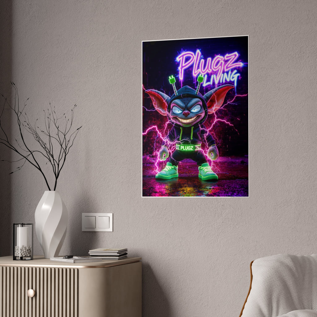Gloss Poster — 'Plugz Living' Neon Character Art Print