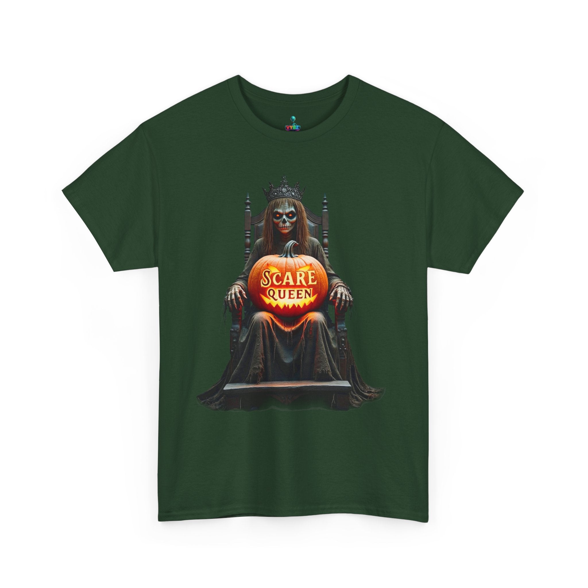 VYBZ Scare Queen Unisex Heavy Cotton Tee, Halloween T-Shirt, Horror Movie Fan Apparel, Gothic Fashion, Spooky Gift