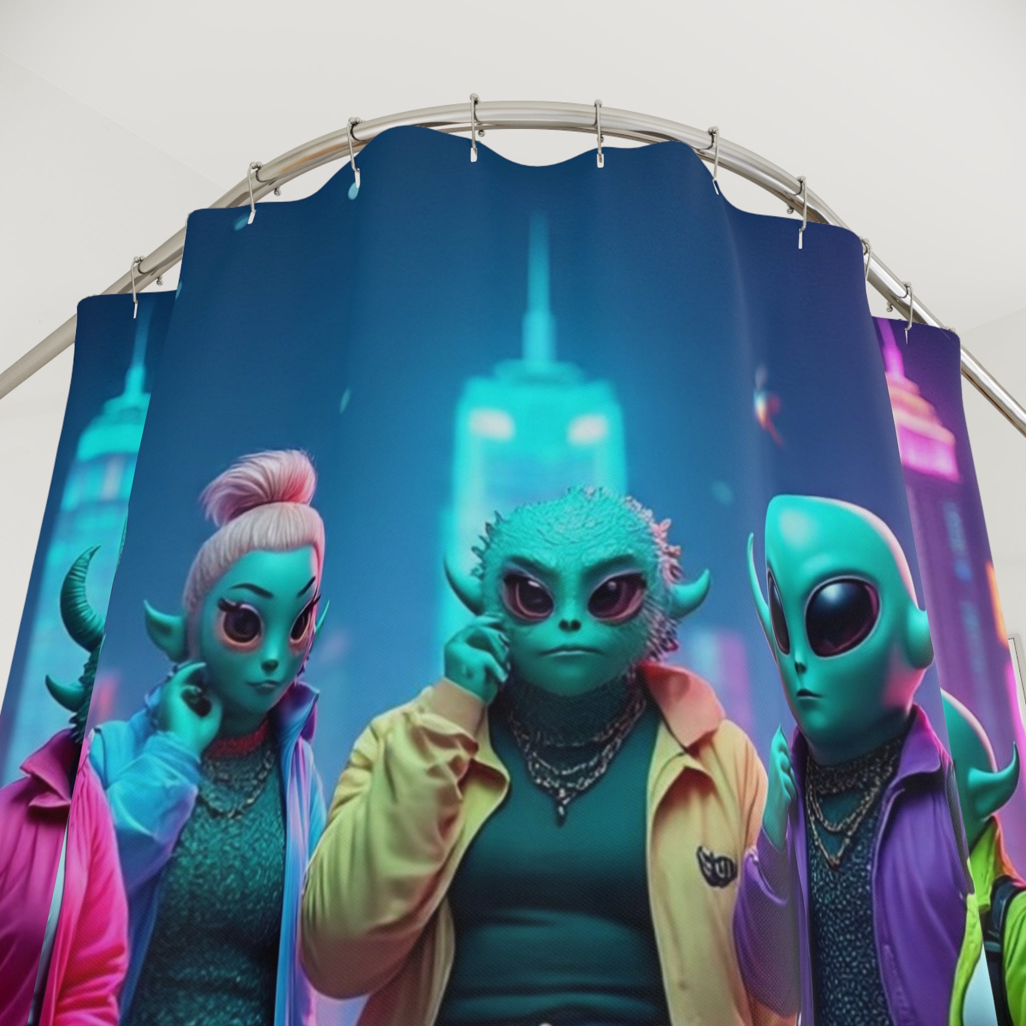 Vibrant Alien-Themed Shower Curtain