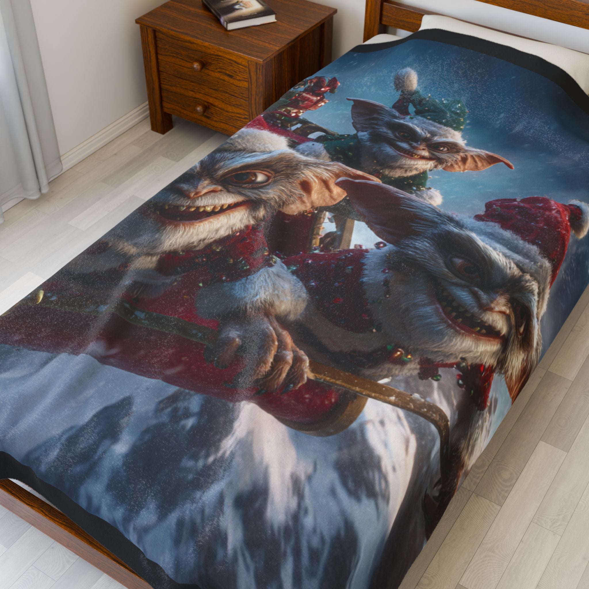 Christmas Gremlins Velveteen Plush Blanket — Festive Holiday Creature Throw