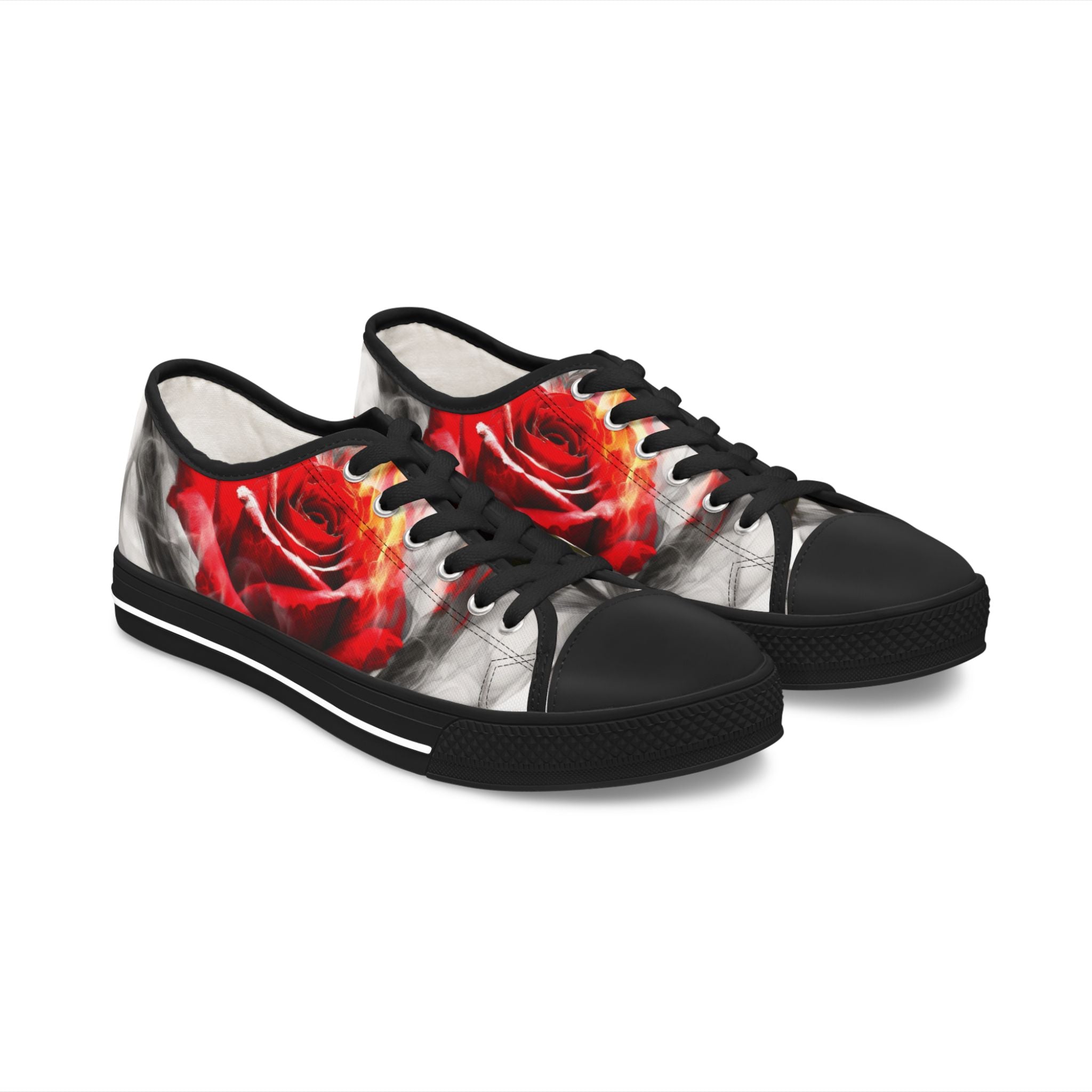 Women's Low Top Sneakers with Red Rose Design