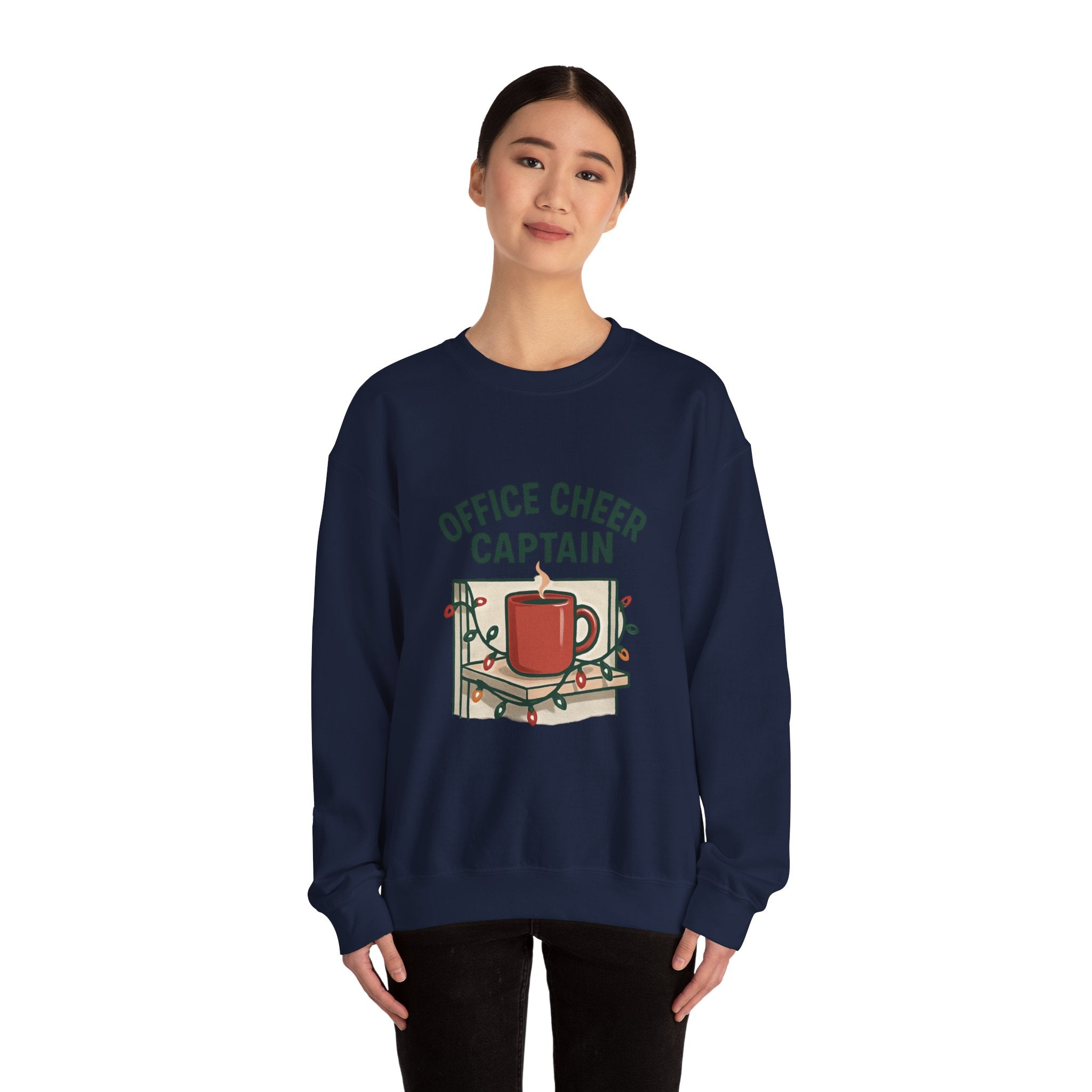 Crewneck Sweatshirt — "Office Cheer Captain" Holiday Coffee Crew