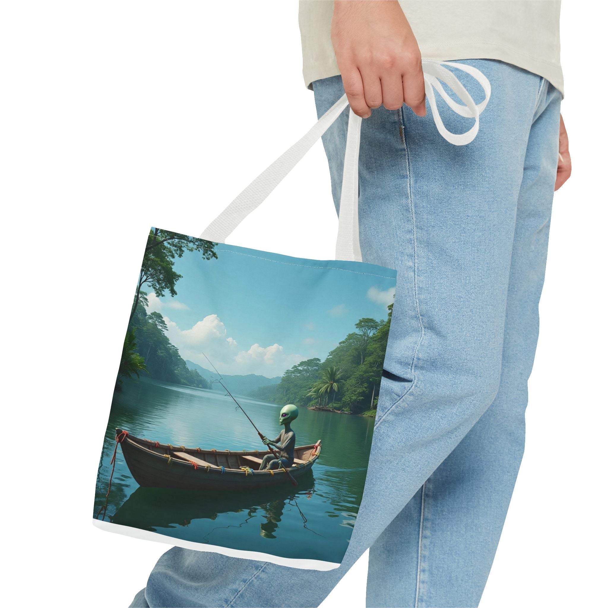 VYBZ Serene Alien Fishing Scenic Tote Bag